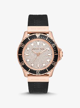 Oversized Slim Everest Pavé Rose-Gold Tone and Embossed Silicone Watch