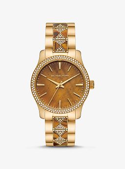 Runway Pavé Gold-Tone and Tiger's Eye Watch