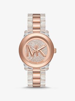 Runway Pavé Rose Gold-Tone and Acetate Watch