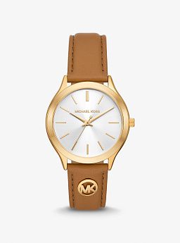 Slim Runway Gold-Tone and Leather Watch