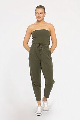 Cotton Blend Strapless Tapered Leg Ivy green